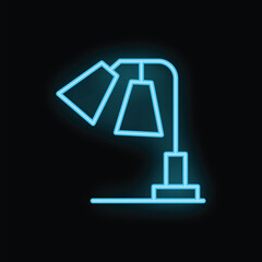 Blue neon icon of a desk lamp shining in the dark