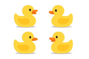 Simple graphic representation of four classic yellow rubber ducks for bath time fun
