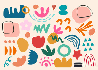 Boho Style Abstract Hand-Drawn Shapes and Colorful Doodles