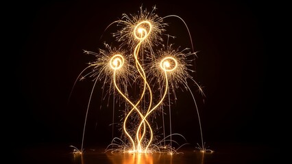 Glowing light trails creating a floral abstract shape against a dark, contrasting background