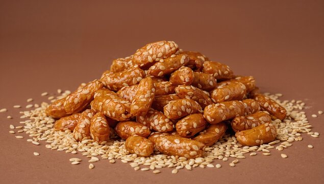 Sesame Seed Coated Caramelized Roasted Peanuts - Arachis hypogaea