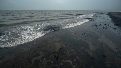 Environmental disaster from a tanker's toxic leak into water, pollution risk