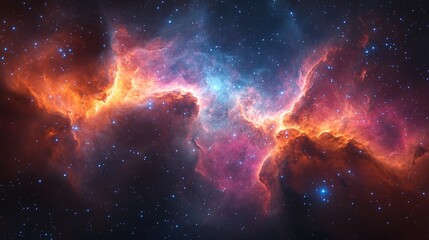 Naklejka premium A stunning cosmic scene featuring vibrant nebulae, stars, and vivid colors, showcasing the beauty of the universe.