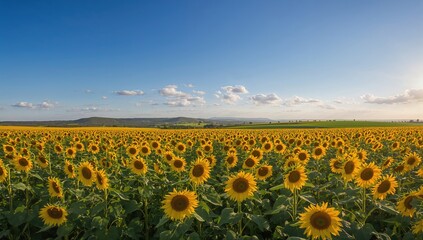Fototapeta premium Field Abundant with Sunflowers, seasonal change