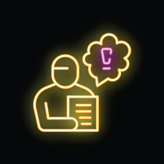 Neon icon of a businessman having a new idea while holding a document