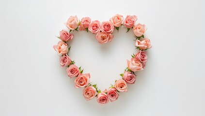 Obraz premium Heart-Shaped Arrangement of Roses on a White Surface