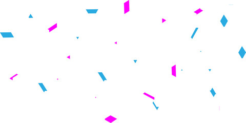 Scattered confetti in shades of pink blue and yellow and magenta falling on a white background for a festive look	