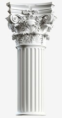 Obraz premium Detailed White Column with Corinthian Capital on White Background Architectural Element
