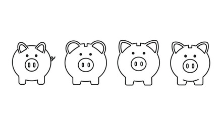 Four piggy banks lined up together for saving money and financial growth concept vector
