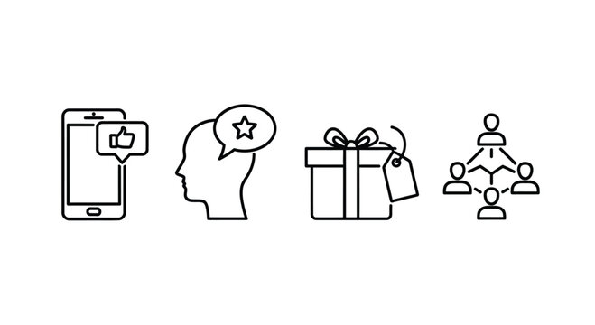 Customer loyalty program rewards and relationship building icons for business vector