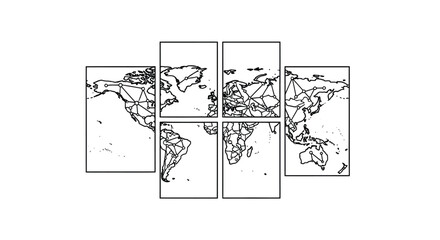 Abstract world map panels four part multi panel global continents outline art contemporary decor vector