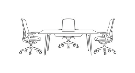Modern conference table and office chairs sketch style representing business meeting environment vector