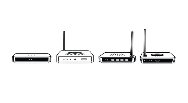 Wireless internet routers and modems isolated on white representing home network technology vector