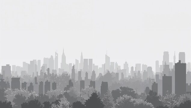 Fototapeta Light gray cityscape background featuring a park with trees and urban structures, ideal for editorial layouts