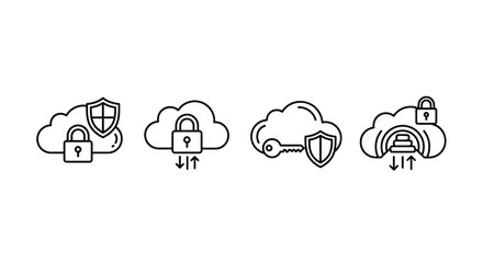 Hand drawn cloud computing security icons with padlock shield and lock symbols vector