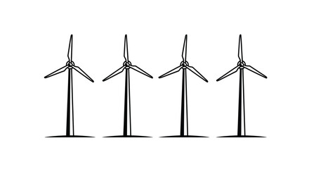 Row of four wind turbines generating renewable energy symbolizing green power technology vector