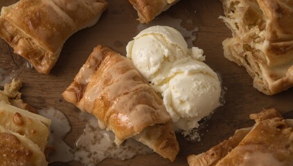 Fototapeta premium Apple turnovers on rustic wooden surface, fiber-dense choice
