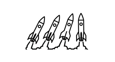 Four hand drawn rockets launching into space symbolizing space exploration and adventure vector
