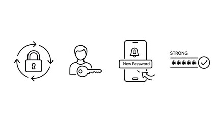 Digital security icons padlock refresh user key smartphone notification and password entry vector