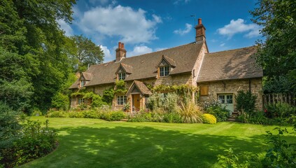 Exterior view of a charming vintage countryside home, showcasing architectural preservation