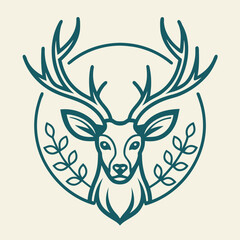  unique deer circular logo design icon, deer head circular icon, geometric deer logo concept, rain deer illustration