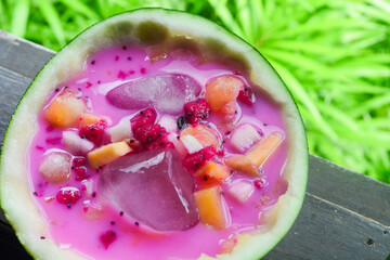 Fresh fruit mixed with milk, sugar, honey