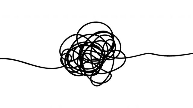 Hand drawn black line tangle sketch animation on transparent background. 4K Video