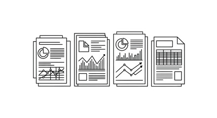 Business data reports and financial charts doodle style hand drawn outline vector