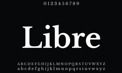 Libre Baskerville Bold vector font alphabet with numbers