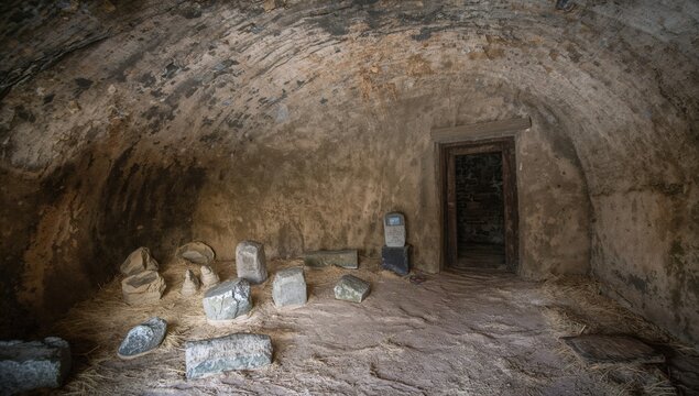 Ancient cave cell of a monastery, illustrating historical religious solitude and preservation
