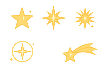 Obraz premium Set of five golden star shapes representing sparkle, shine, and bright light effects
