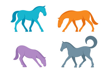 Obraz premium Collection of four stylized horses in various bright colors and dynamic poses