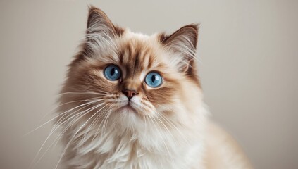 Obraz premium Fluffy feline with azure eyes, focus on companionship