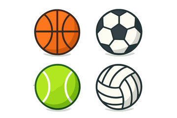 Obraz premium Collection of four popular sports balls basketball soccer tennis and volleyball