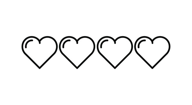 Four outline hearts alignment rating system love emotion feedback concept minimalist graphic symbol vector