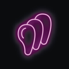 Bright purple neon sign glowing in the dark, showing three chicken legs