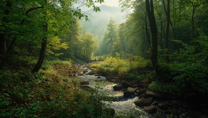 Obraz premium A natural spring nestled within a dense forest