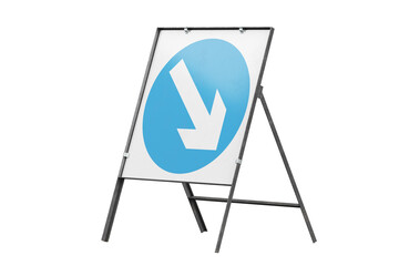 Fototapeta premium Keep right temporary square road sign isolated, perspective front-side view