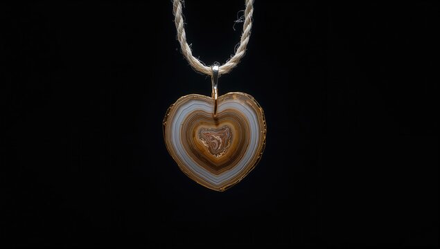 Heart-shaped agate and cotton wire, contrasting textures for decorative use
