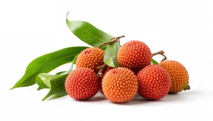 Fresh lychees displayed against a white backdrop, a fiber-dense choice