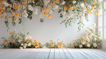 Yellow roses on a white background