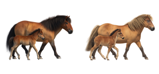 A Mare and Foal Walking Together isolated on a transparent background