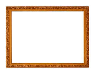 Intricately carved gold frame with floral and geometric designs, isolated on transparent...