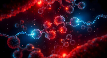 Nanobots regenerating human cells, futuristic biotechnology and nanomedicine, 3d render