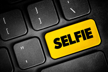 Selfie is a self-portrait photograph, typically taken with a digital camera or smartphone, text...