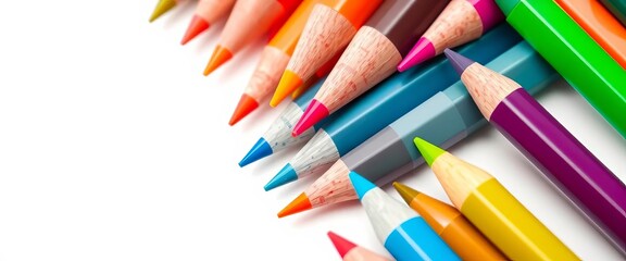 Obraz premium Close-up of colorful vector marker pen tips, various colors arranged on white background, illustration, macro photography