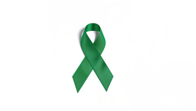 Emerald green ribbon symbolizing awareness for liver cancer and hepatitis B, health advocacy