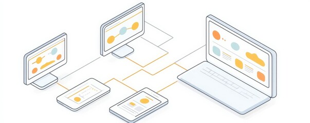 Obraz premium maintenance technical system optimization concept. Digital devices interconnected in a network for data sharing.