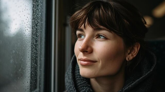 Journey through rain on a train ride in a quiet moment