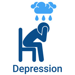 Depression Icon in Duotone Solid Style. Sadness, chronic fatigue, and bad mood symbol. Mental illness.